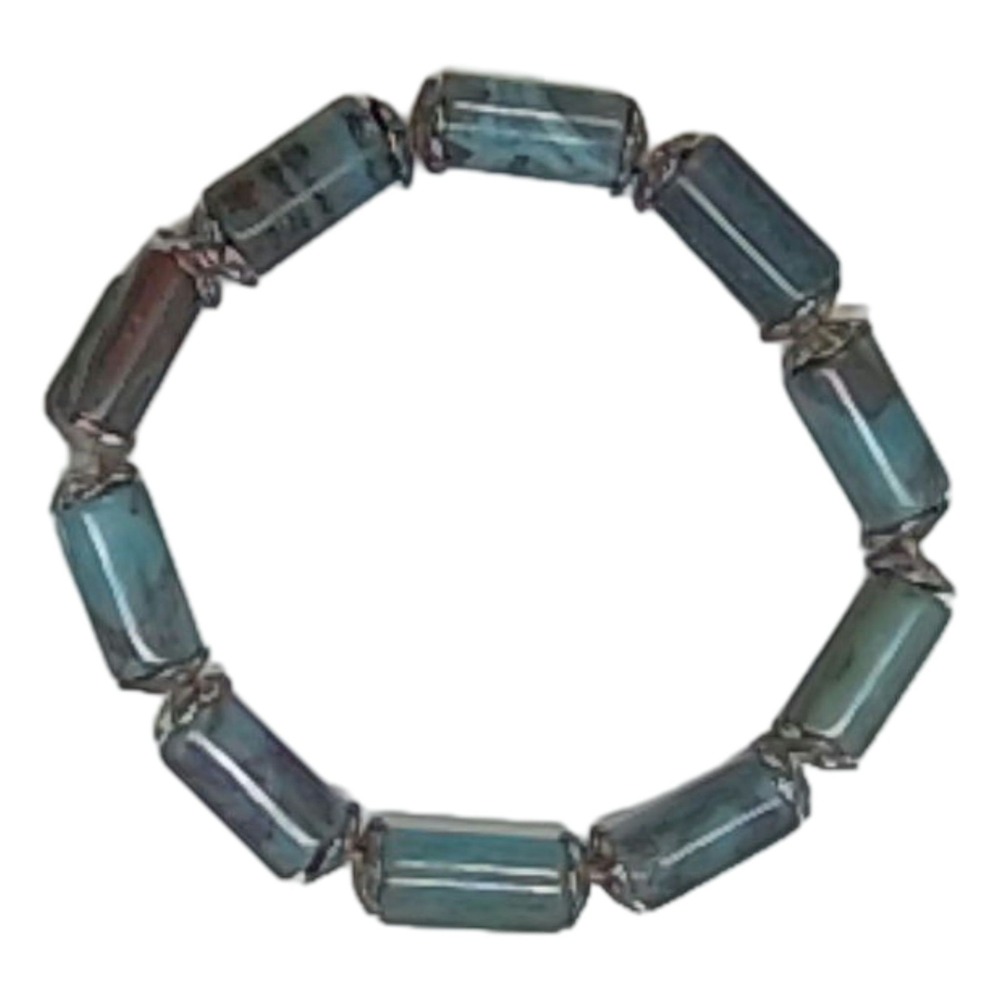 TURQUOISE TUBE BRACELET BEADED SILVER TONE STRETCH BOHO CASUAL‎ WOMEN NEW